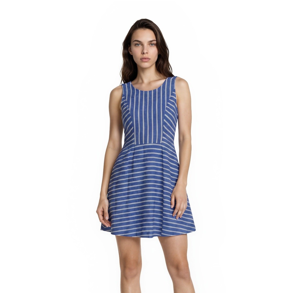 Vineyard Vines Fit & Flare Dress Women's‎ Size 0 Blue White Striped Linen Blend